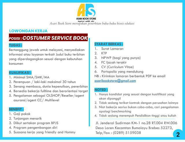 Lowongan Pekerjaan Asari Book Store Bumiayu