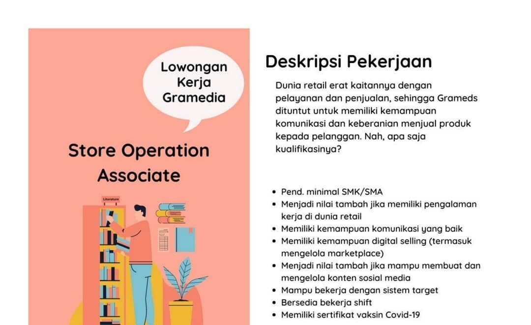 Lowongan Pekerjaan Gramedia Rita Supermall Purwokerto