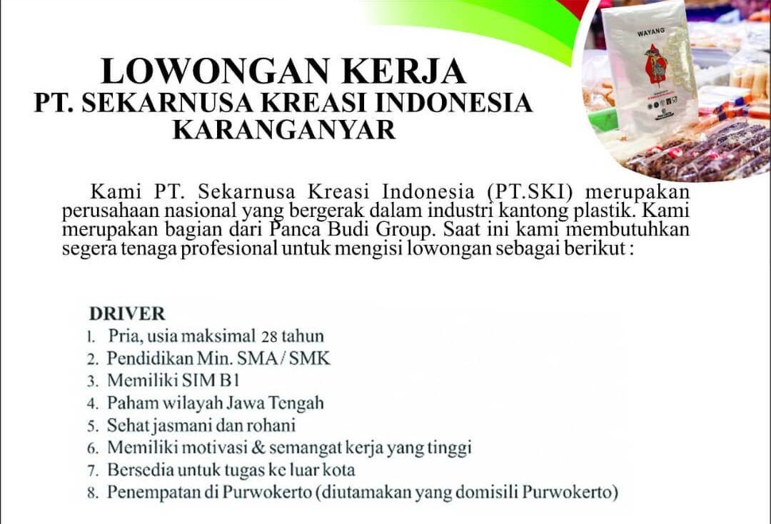 Lowongan Pekerjaan PT Sekar Kreasi Indonesia Karanganyar