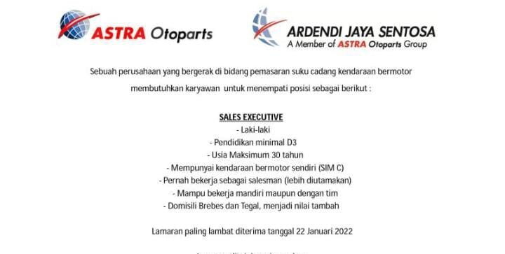 Lowongan Pekerjaan PT Ardendi Jaya Sentosa Purwokerto