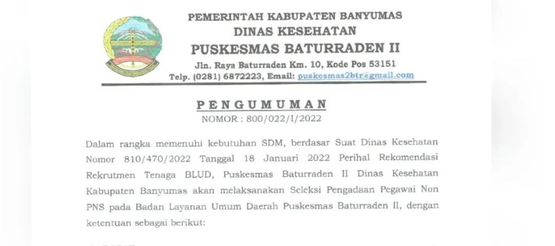 Lowongan Pekerjaan Puskesmas Baturraden 2