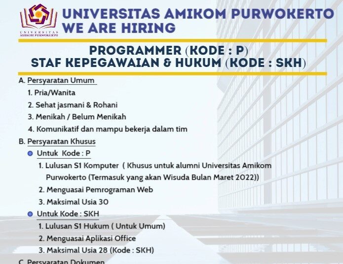 Lowongan Pekerjaan Universitas Amikom Purwokerto