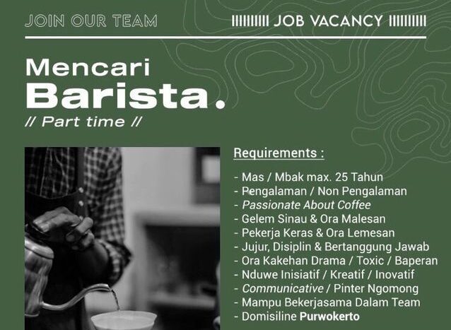 Lowongan Pekerjaan Teorema Coffe Purwokerto
