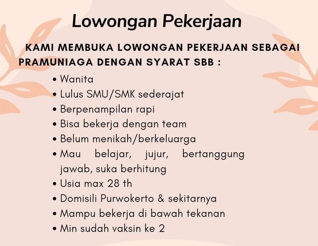 Lowongan Pekerjaan Toko Emas Ramayana Purowkerto
