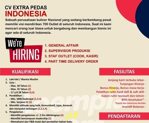 Lowongan Pekerjaan CV Extra Pedas Indonesia