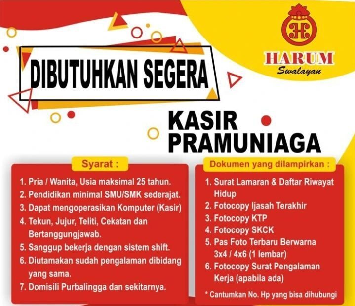 Lowongan Pekerjaan Harum Swalayan Purbalingga