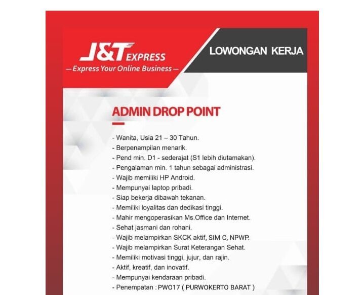 Lowongan Pekerjaan J&T Express Purwokerto