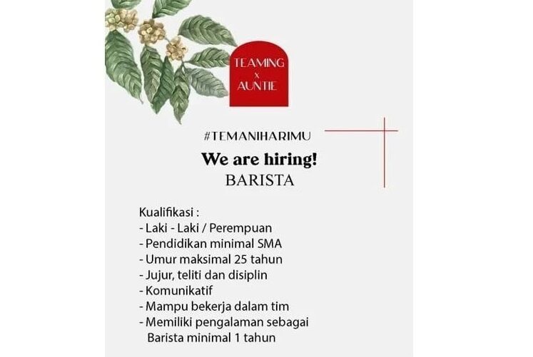 Lowongan Pekerjaan Warung Teaming Purwokerto