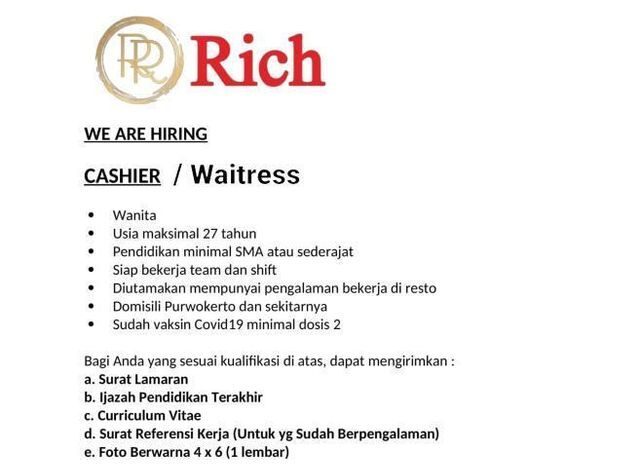 Lowongan Pekerjaan Rich Resto Purwokerto