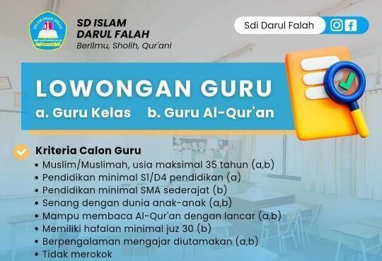 Lowongan Pekerjaan SD Islam Darul Falah Tambak
