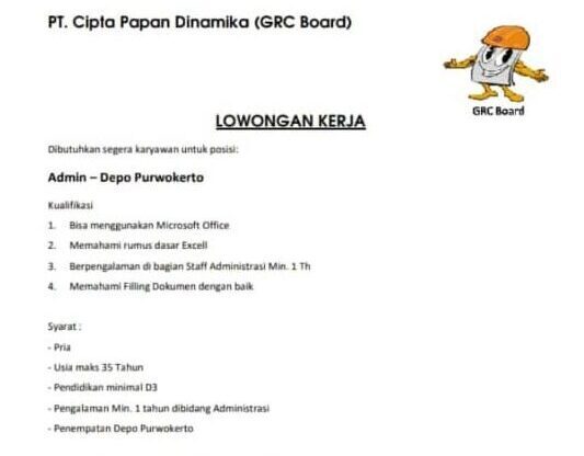 Lowongan Pekerjaan PT. Cipta Papan Dinamika (GRC Board)