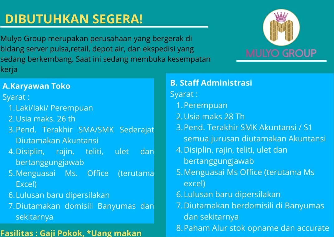 Lowongan Pekerjaan Mulyo Group Sokaraja