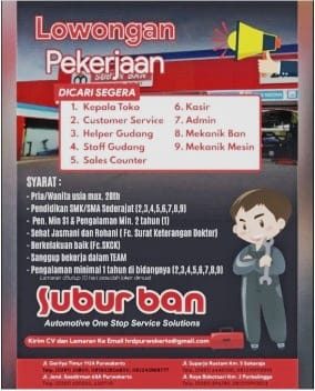 Lowongan Pekerjaan Subur Ban Purwokerto