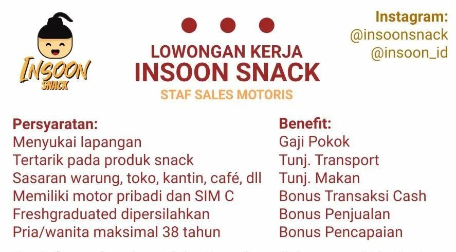 Lowongan Pekerjaan Insoon Snack Purwokerto