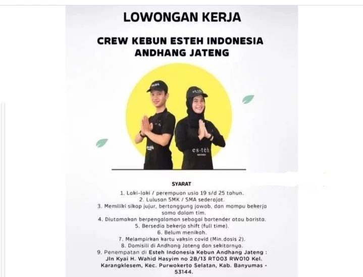 Lowongan Pekerjaan Es Teh Indonesia