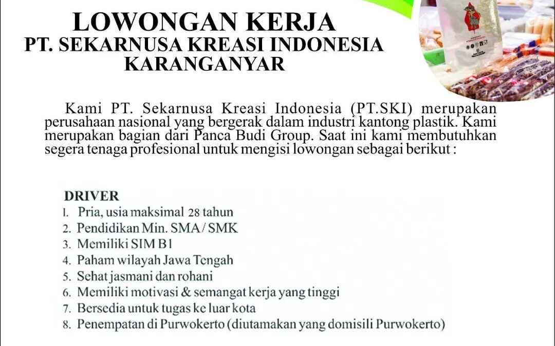 Lowongan Pekerjaan PT Sekarnusa Kreasi Indonesia Karanganyar