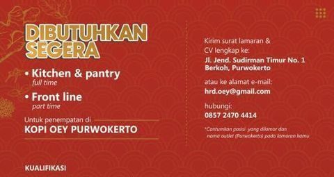 Lowongan Pekerjaan Kopi Oey Purwokerto