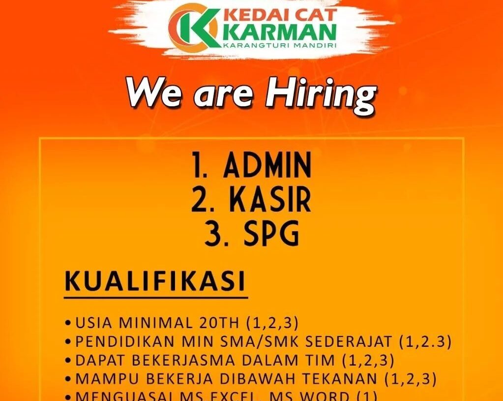 Lowongan Pekerjaan Kedai Cat Karman Purwokerto